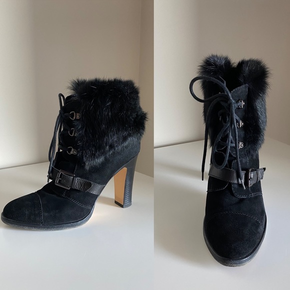 Aquatalia Grandly Suede-Rabbit Fur Lace-Up Boot Black - Picture 8 of 16